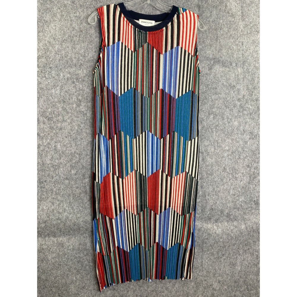Pinkyotto New York Sleeveless Pleated Midi Dress Colorful Geometric Print‎